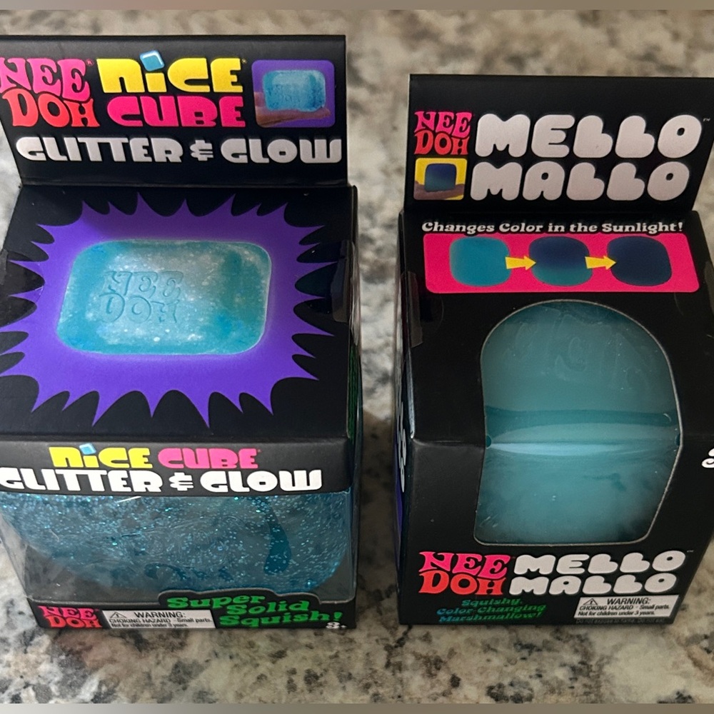 NeeDoh Glitter Nice Cube & Mello Mallo Nee Doh Schylling Squishy Toy Bundle